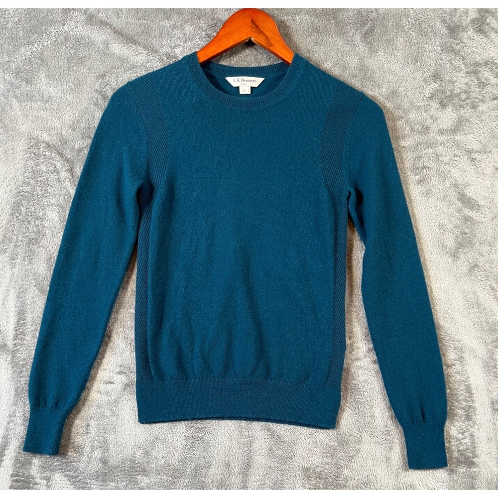 LK Bennett Cashmere Blend Sweater Womens XS Evergreen TK Isla Long Sleeve Soft
